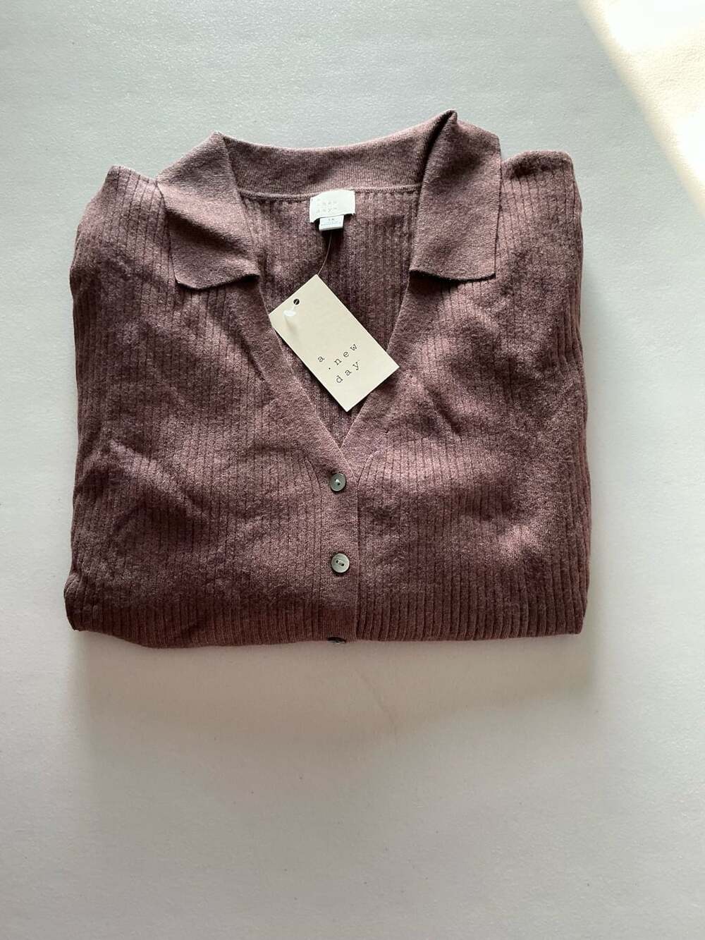 A New Day Brown Ribbed Collared Cardigan Sweater 1X